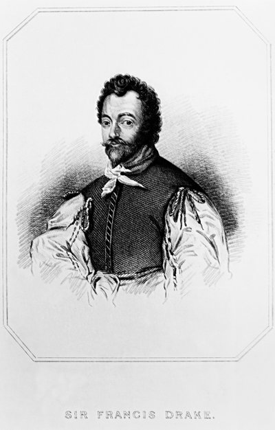 Portret van Sir Francis Drake (1540-1596) uit Lodges British Portraits, 1823 door English School