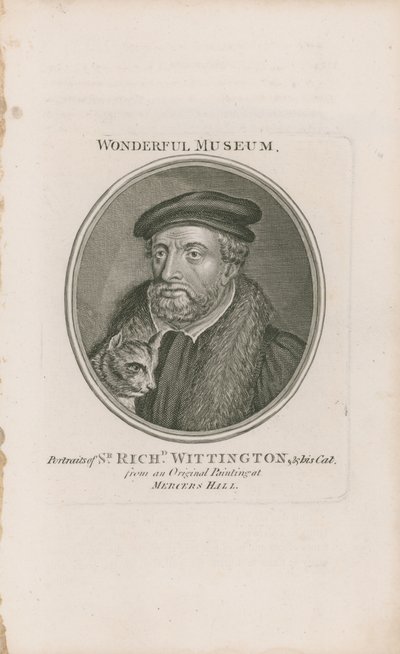 Portret van Sir Richard Whittington en zijn kat door English School