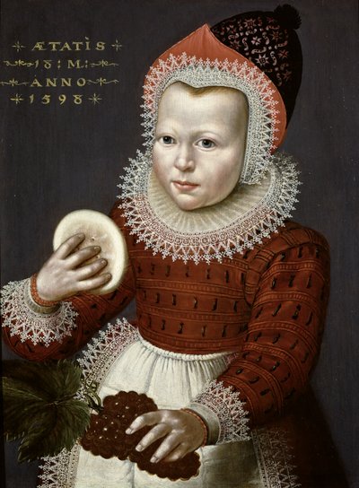 Portret van een Jong Meisje met Brood en Druiven, 1598 door English School
