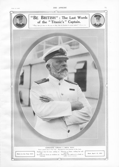 Portret van en eerbetoon aan commandant Edward J. Smith, kapitein van de White Star Liner RMS Titanic, uit The Sphere, 27 april 1912 door English School