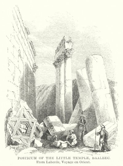 Posticum van de Kleine Tempel, Baalbec (gravure) door English School