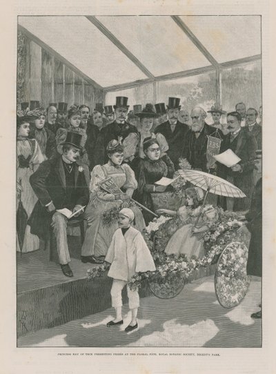 Prinses Mary van Teck reikt prijzen uit op het Bloemenfeest door English School