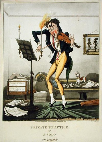 Privépraktijk of Een solo thuis, gegraveerd door Henry Pyall (1795-1833), gepubliceerd door Thomas McLean, Londen door English School