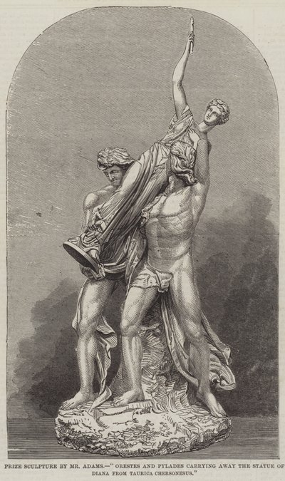Prijsbeeldhouwwerk door de Heer Adams, "Orestes en Pylades dragen het Beeld van Diana weg uit Taurica Chersonesus (gravure) door English School