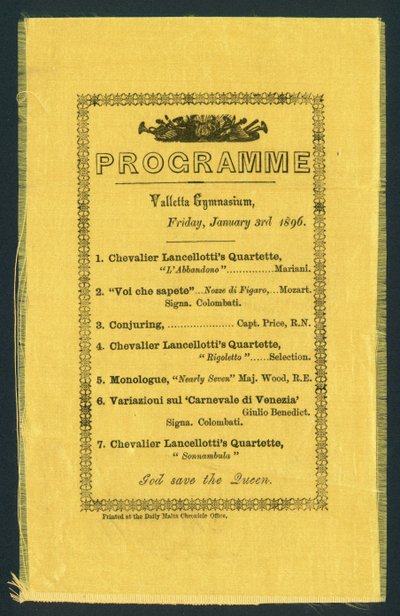 Programma voor het Valletta Gymnasium, 3 januari 1896 (prent) door English School
