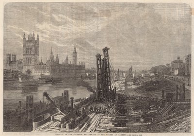 Voortgang van de zuidelijke Embankment van de Thames bij Lambeth door English School