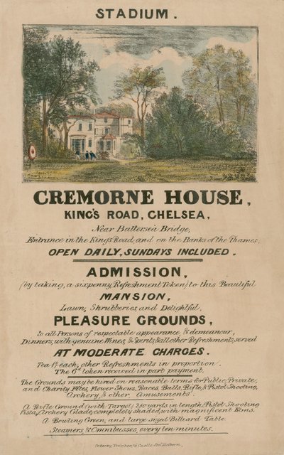 Promotiefolder voor het stadion, Cremorne House, Kings Road, Chelsea, Londen door English School