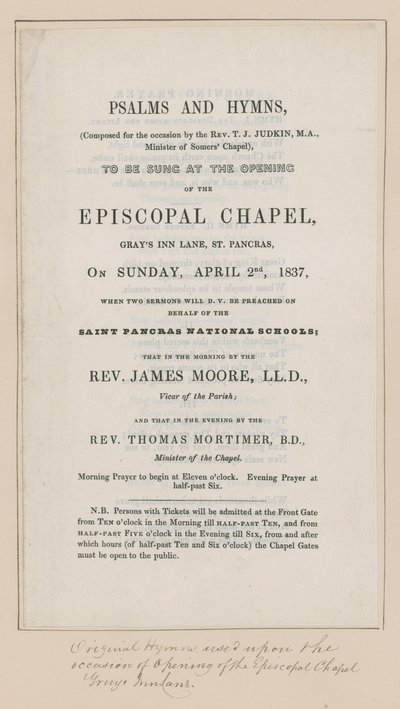 Psalmen en Hymnes te zingen in de Episcopale Kapel door English School