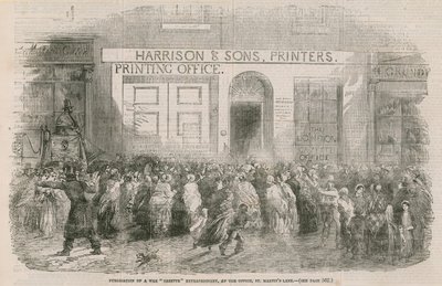 Publicatie van een Oorlogsgazet Extraordinaire, op het kantoor, St. Martins Lane door English School