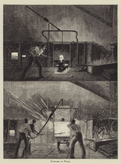 Plassers aan het werk (gravure) door English School