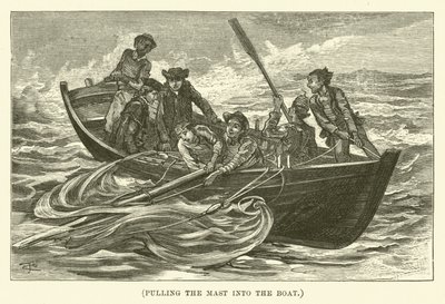 De mast in de boot trekken (gravure) door English School