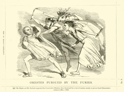 Punch cartoon over John Bright: Orestes achtervolgd door de Furiën door English School