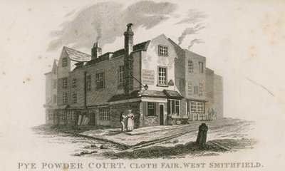 Pye Powder Court, Cloth Fair, West Smithfield, gehouden bij het teken van het Hand and Shears openbare huis door English School