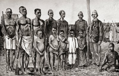 Pygmeeën vergeleken met Engelse officieren, Soedanezen en Zanzibari