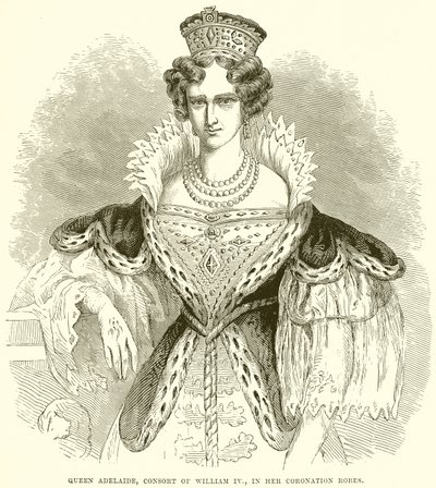 Koningin Adelaide, gemalin van Willem IV, in haar kroningsgewaden door English School