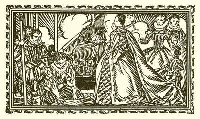 Koningin Elizabeth I en Sir Walter Raleigh door English School