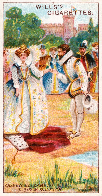 Koningin Elizabeth en Sir Walter Raleigh door English School