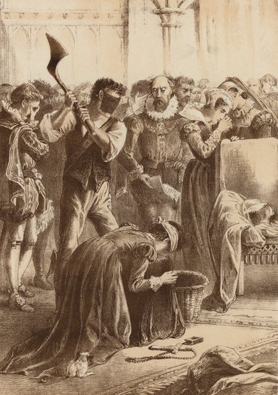 Queen Mary, "Onthoofd bij Fotheringay" (litho) door English School