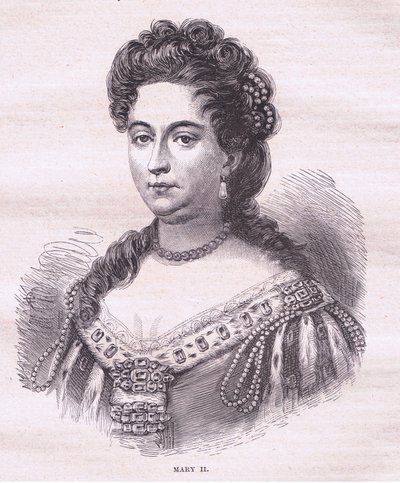 Koningin Mary II van Engeland (litho) door English School