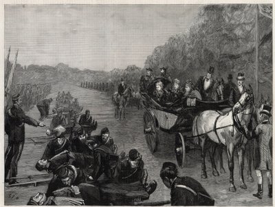 Koningin Victoria - De Inspectie door Hare Majesteit de Koningin van het Ambulancekorps van Kolonel Seey in Windsor Park. Illustratie voor The Graphic door English School