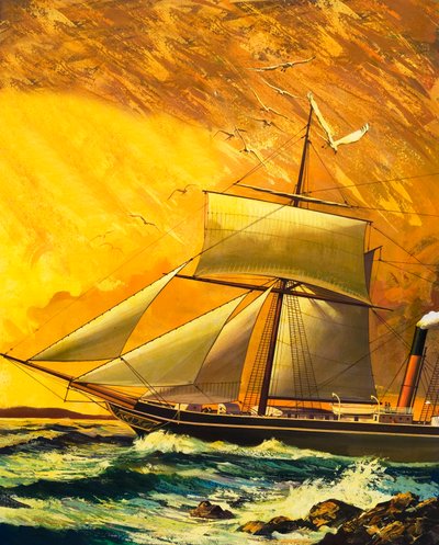 RMS Dane aankomst in Tafelbaai door English School