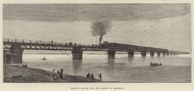 Spoorbrug over de Ganges bij Rajghaut (gravure) door English School