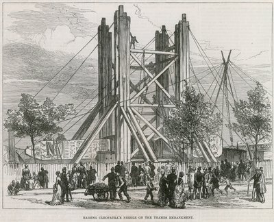 Het oprichten van Cleopatras Naald op de Thames Embankment door English School