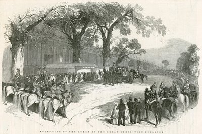 Ontvangst van de Koningin in het Grote Tentoonstellingsgebouw, Grote Tentoonstelling, 1851 door English School