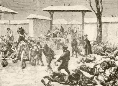 Het bergen van de doden na het beleg van Plevna, Bulgarije in 1877 door English School