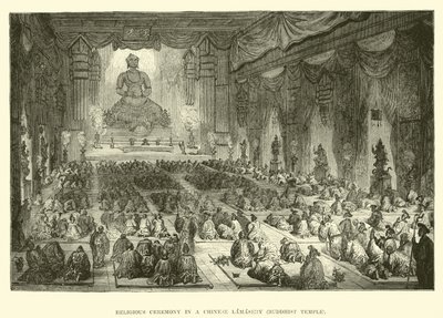 Religieuze ceremonie in een Chinese Lamasery, Boeddhistische tempel door English School