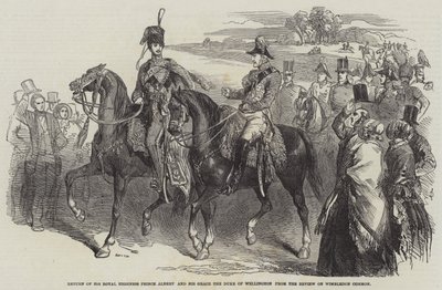 Terugkeer van Zijne Koninklijke Hoogheid Prins Albert en Zijne Genade de Hertog van Wellington van de Review op Wimbledon Common door English School