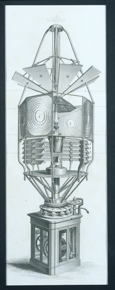 Roterend dioptrisch apparaat voor een vuurtoren, uit Cyclopaedia of Useful Arts & Manufactures, bewerkt door Charles Tomlinson, ca. 1880s door English School