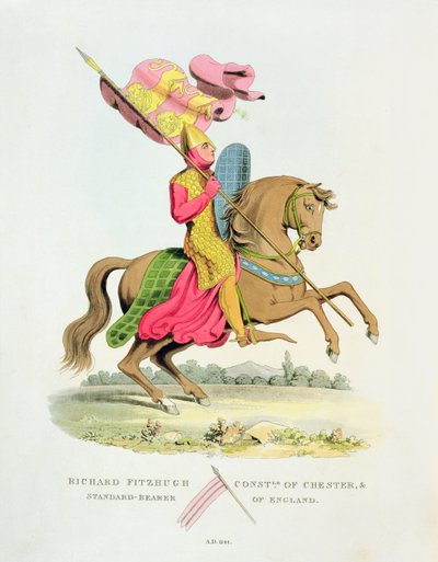 Richard Fitzhugh, Constable van Chester en Standaarddrager van Engeland, 1141, uit Oud Wapenrusting door Samuel Rush Meyrick, 1824 door English School