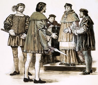 Richard Hunne ondervraagd door de bisschop van Londen Richard Fitzjames door English School