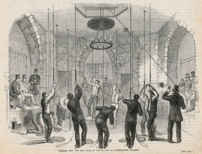 Het oude jaar uitluiden in de klokkentoren van de Cripplegate Kerk door English School