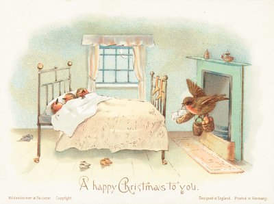 Roodborstjes slapend in bed! Kerstkaart door English School