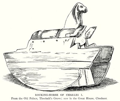 Het hobbelpaard van Charles I (gravure) door English School
