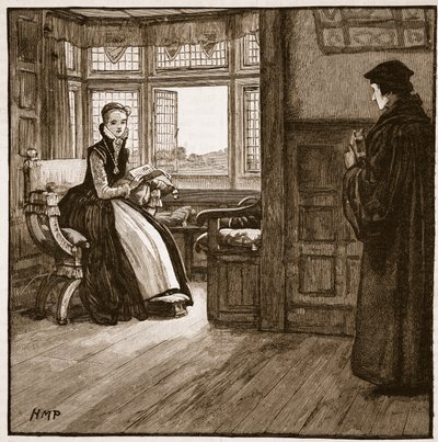 Bezoek van Roger Ascham aan Lady Jane Grey, illustratie uit Cassells Geïllustreerde Geschiedenis van Engeland door English School