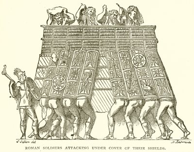 Romeinse Soldaten die aanvallen onder dekking van hun Schilden door English School