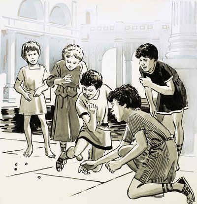 Romeinse kinderen spelen knikkers door English School