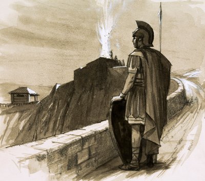 Romeinse soldaat die een grensmuur bewaakt door English School