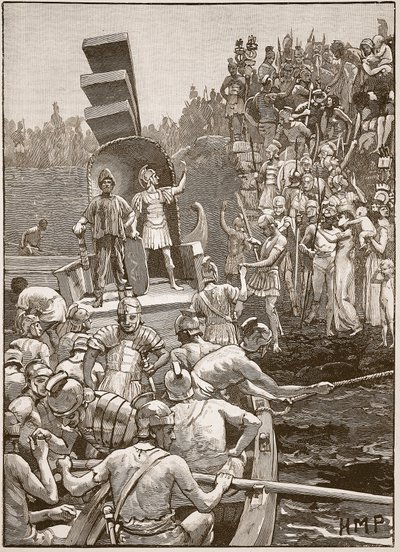 Romeinse soldaten verlaten Groot-Brittannië, illustratie uit Cassells Illustrated History of England door English School