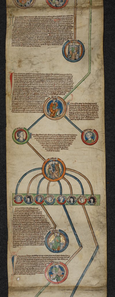 Royal 14 B. VI, Membrane 2, De koninklijke genealogie van Aethelred tot Edmund I, illustratie uit de 