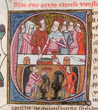 Royal 6 E. VI, f.259v, Koningen en koninginnen aan het feesten, uit 