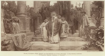 Koninklijke Academie Prijsontwerp voor Decoratie van een Openbaar Gebouw, "St. Augustinus Predikt het Christendom in Engeland" (gravure) door English School