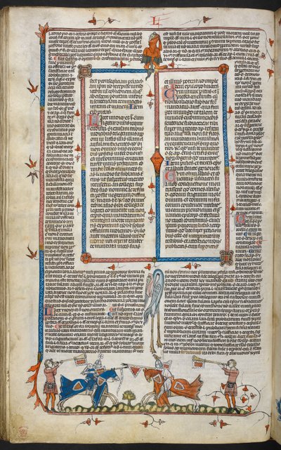 Royal MS 10 iv f.065v Ridders die strijden met marginale decoratie, illustratie uit 