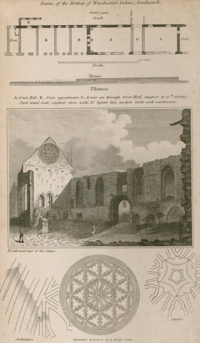 Ruïnes van het paleis van de bisschop van Winchester, Southwark door English School