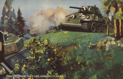 Russische zware tank en Duitse Panzer III, Tweede Wereldoorlog door English School