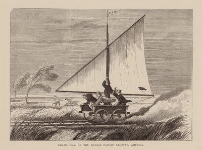 Zeilwagen op de Kansas Pacific Railway, Amerika (gravure) door English School