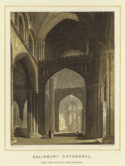 Kathedraal van Salisbury, aanzicht van zuid naar noord transept door English School